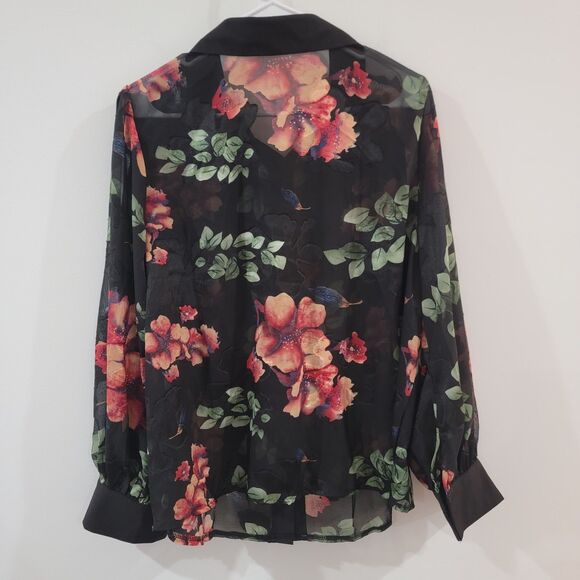 Womens Top Size 2X Button Up Floral Sheer Dark Romance Fairy Whimsigoth - Picture 3 of 5